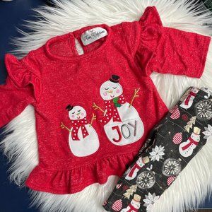 Rare Editions Christmas Snowman Joy Applique Outfit Set - Size 6 Months